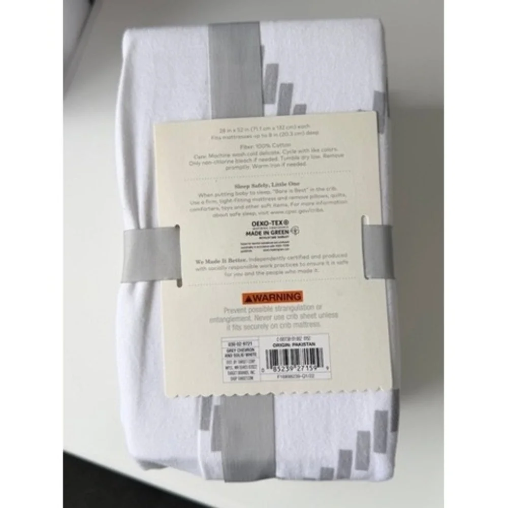 Cloud Island Crib Fitted‎ Sheets 2pk Grey White Jersey Standard Baby NEW